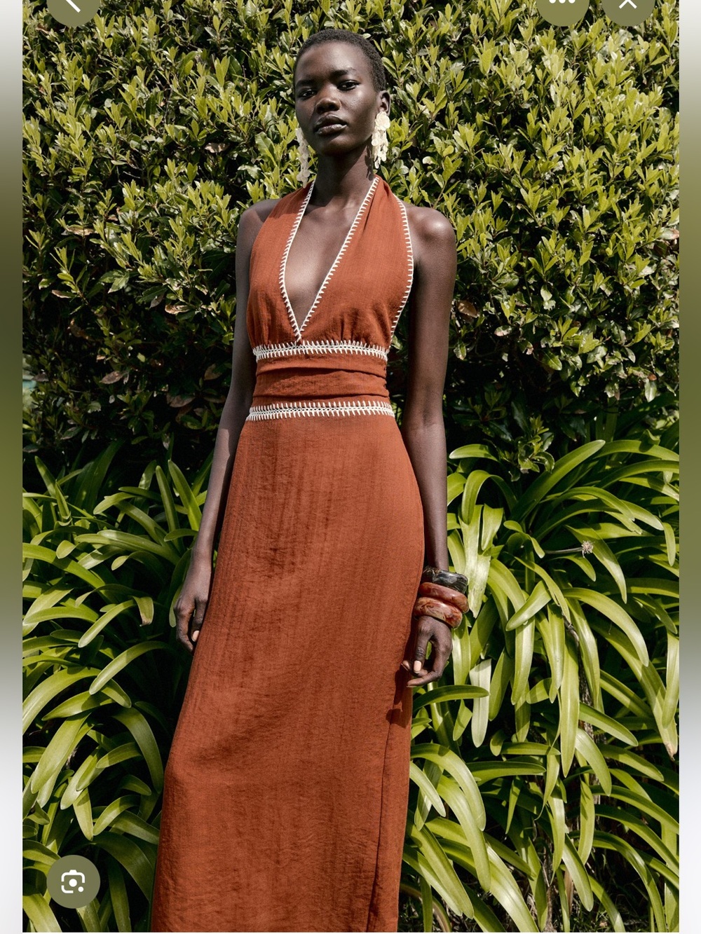 Zara Rust Terracotta Halter Maxi Skirt with White Trim